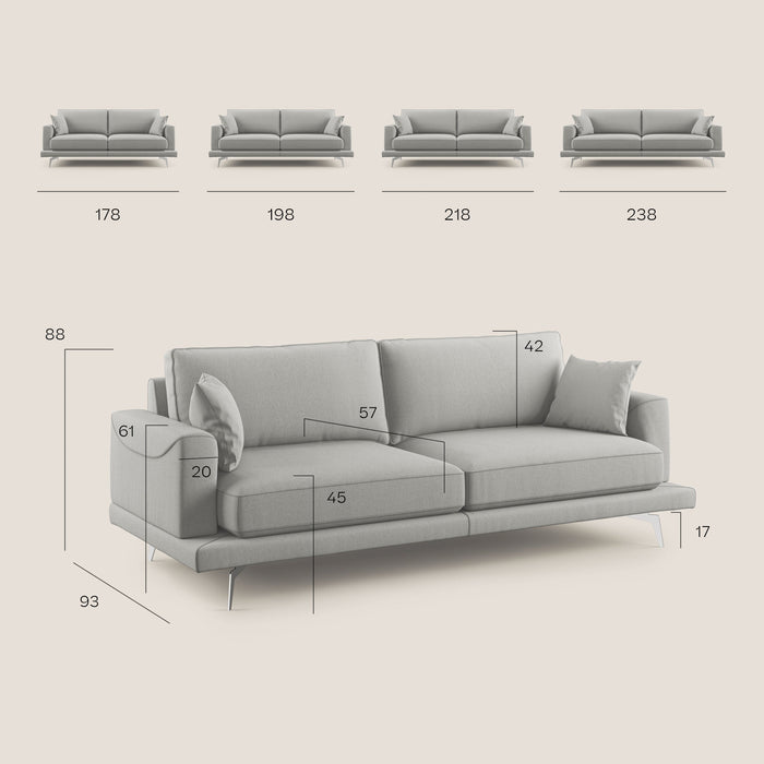 Divano 3 Posti 218x88x93 cm in Tessuto Panna