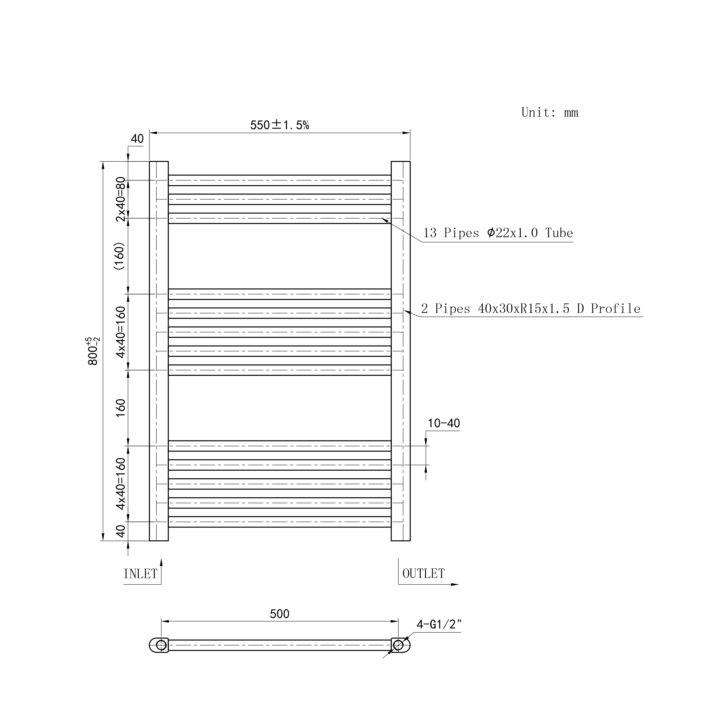 Scaldasalviette Termoarredo Bagno in Acciaio al Carbonio 800x550mm Radiatore Termoarredo Idraulico Antracitico