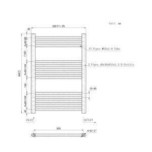 Scaldasalviette Termoarredo Bagno in Acciaio al Carbonio 800x550mm Radiatore Termoarredo Idraulico Antracitico