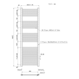 Scaldasalviette Termoarredo Bagno in Acciaio al Carbonio 1500x450mm Radiatore Termoarredo Idraulico Bianco