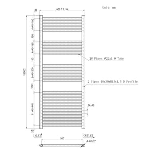 Termoarredo Bagno in Acciaio al Carbonio Calorifero Riscaldamento ad Acqua Antracite 1500x600 mm