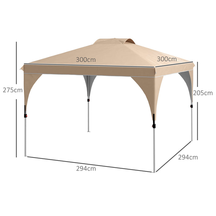 Gazebo da Giardino 3x3 m Pieghevole con Altezza Regolabile e Borsa di Trasporto con Ruote Beige