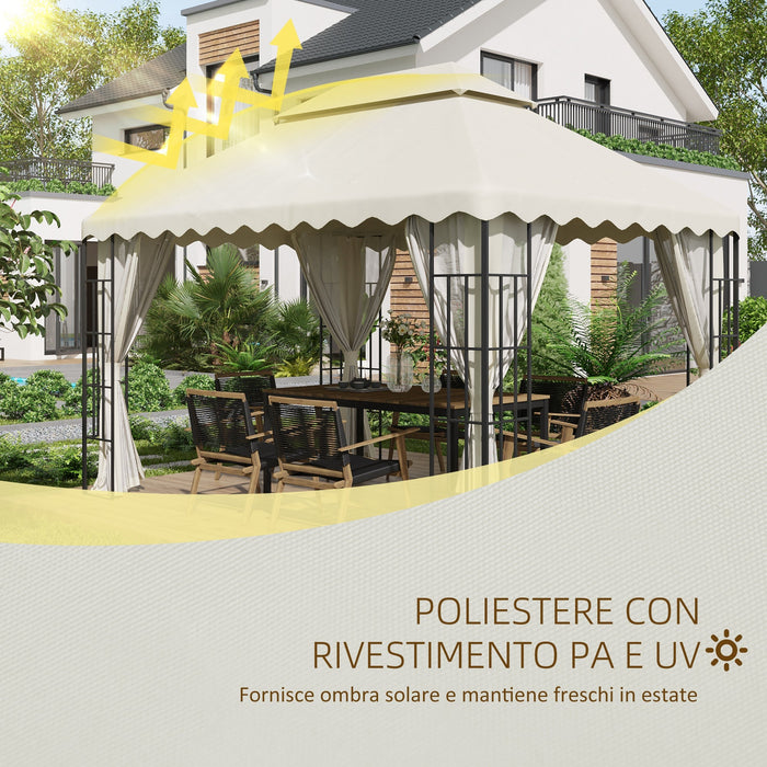 Tetto per Gazebo 4x3 m a 2 Livelli in Poliestere con 10 Fori di Drenaggio 395x297 cm in Poliestere Crema