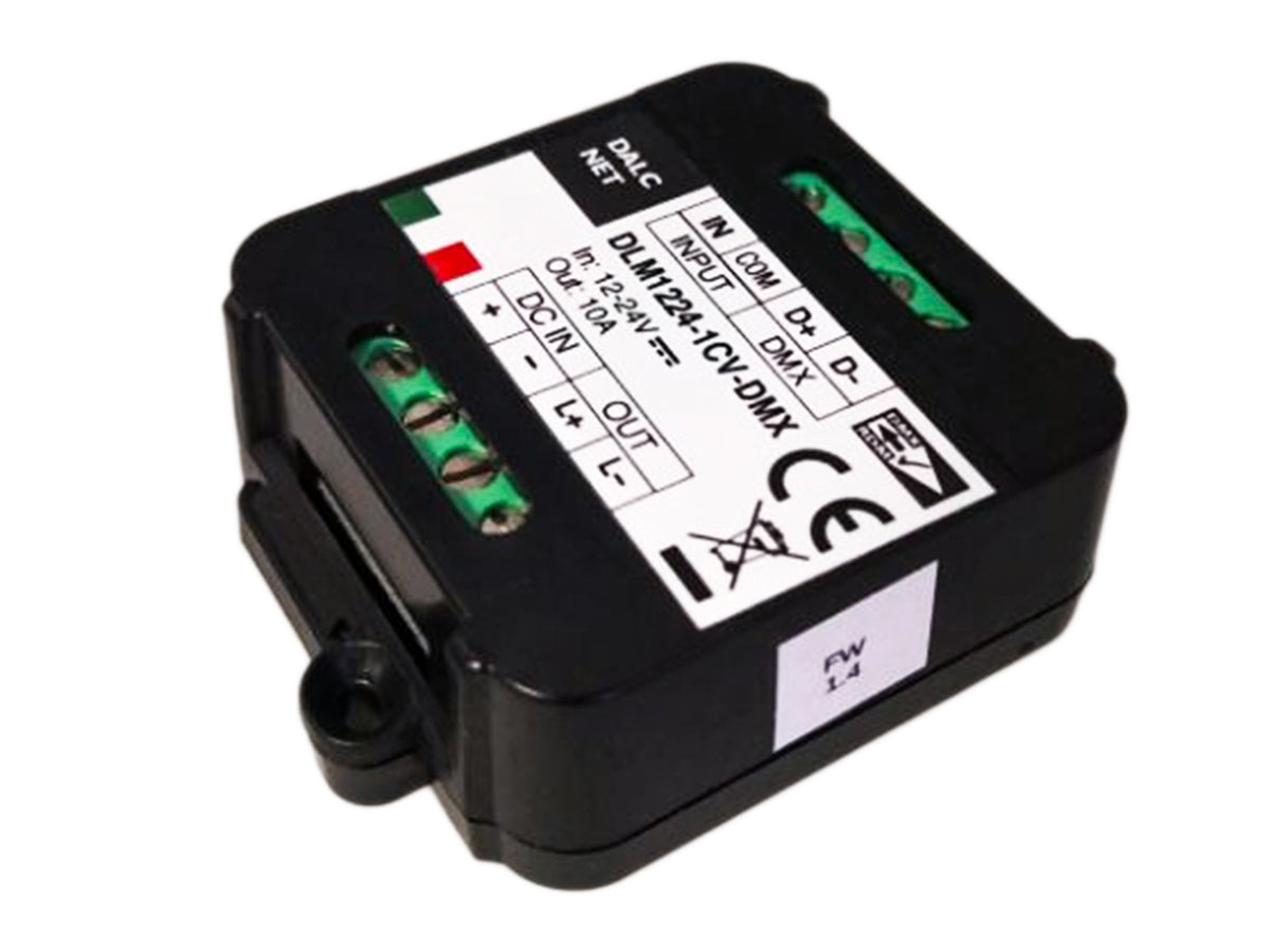 Dalcnet DLM1224-1CV-DMX Led Dimmer Bus DMX512 12V 24V 10A Pulsante N.O. 0/1-10V Potenziometro