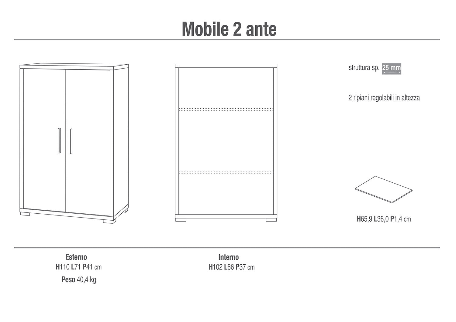 Armadietto Multiuso 2 Ante 71x110x41 cm Noce Stelvio/Ossido Bianco