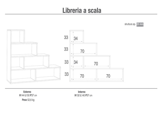 Libreria a Scala 4 Ripiani 150x144x38 cm Cemento