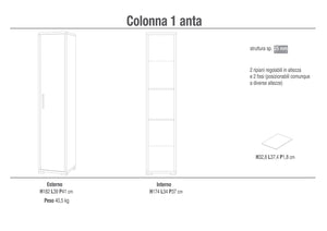 Armadio 1 Anta 39x182x41 cm Ossido Bianco/Noce Stelvio