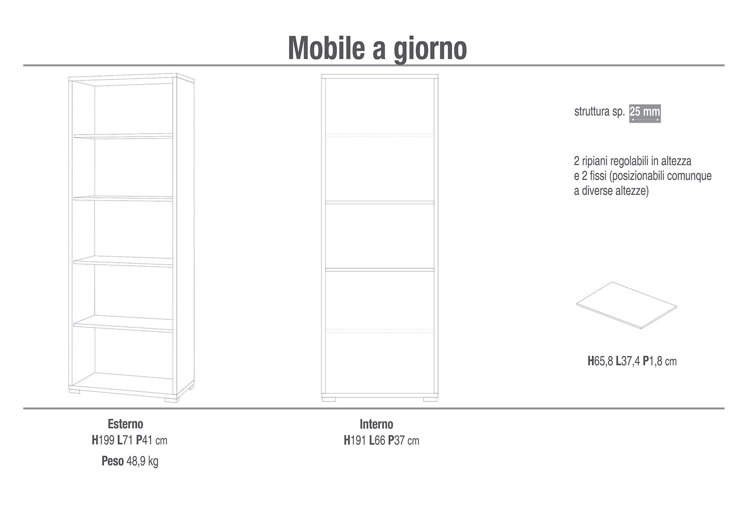 Libreria Modulare 5 Ripiani 71x199x41 cm Noce Stelvio