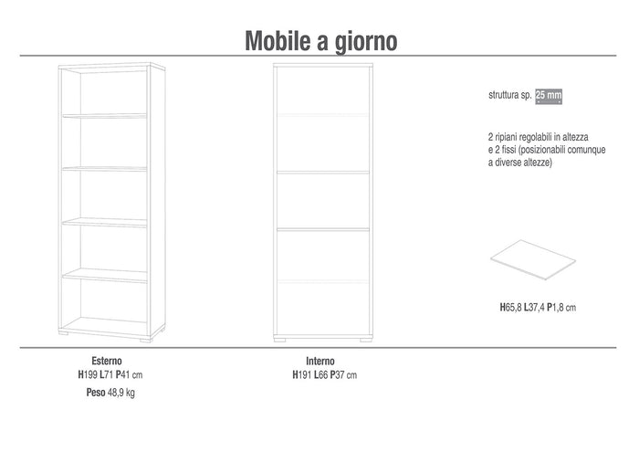 Libreria Modulare 5 Ripiani 71x199x41 cm Noce Stelvio