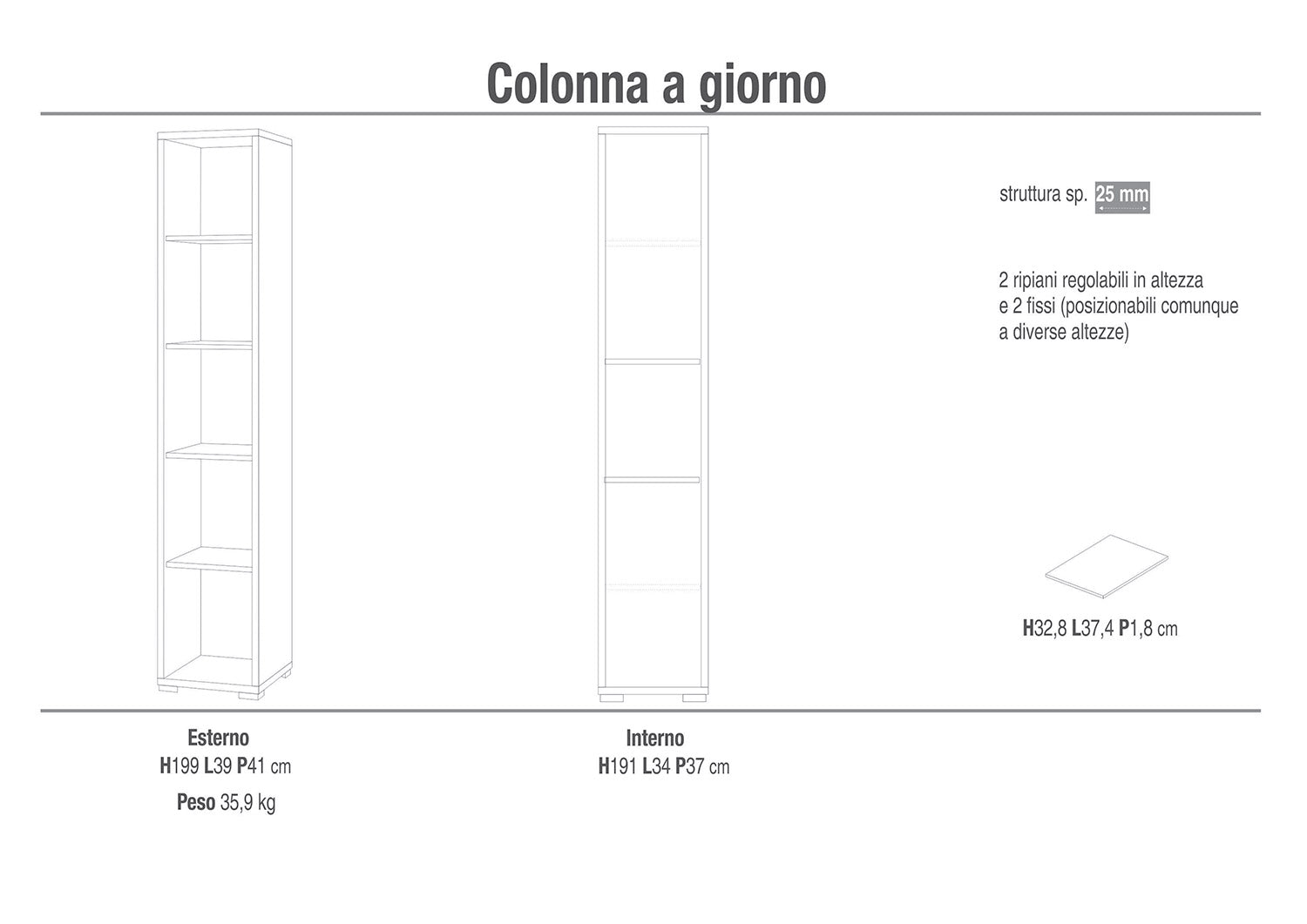 Libreria Modulare 5 Ripiani 39x199x41 cm Noce Stelvio