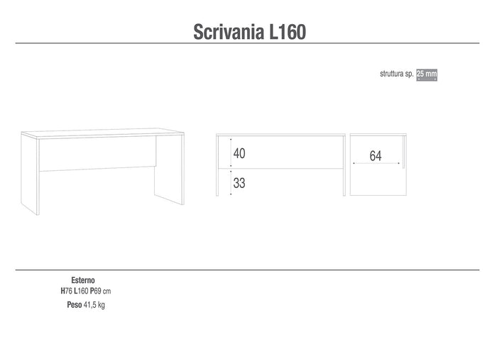 Scrivania da Ufficio Porta PC 160x76x69 cm Ossido Bianco