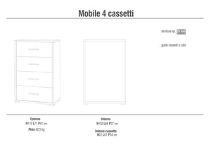 Cassettiera 4 Cassetti 71x110x41 cm Noce Stelvio/Ossido Nero