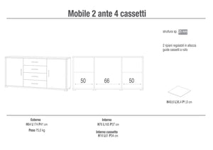 Madia 2 Ante 4 Cassetti 174x84x41 cm Ossido Bianco/Noce Stelvio