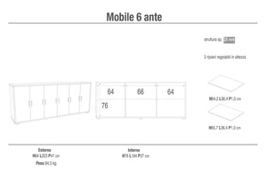 Mobile Basso 6 Ante 203x84x41 cm Cemento