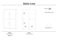 Mobile Multiuso 4 Ante 108x161x41 cm Ossido Bianco/Noce Stelvio