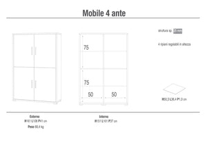 Mobile Multiuso 4 Ante 108x161x41 cm Noce Stelvio/Ossido Nero