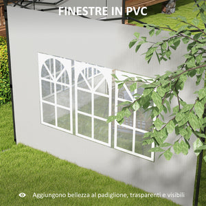 Set 2 Pareti Laterali per Gazebo 3x3m e 3x6m con Finestre 293x193 cm in PE e Plastica Bianco