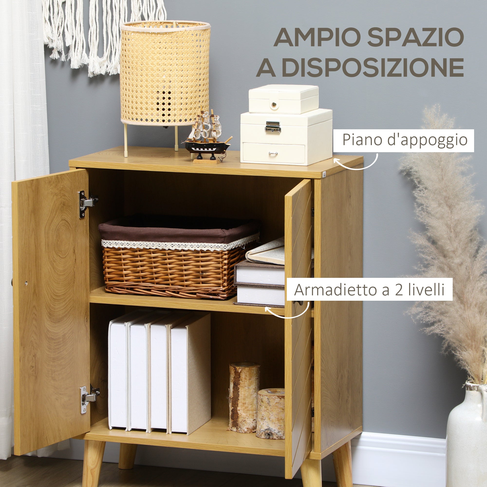 Mobile Multiuso 2 Ante 60x30x76 cm in Legno Marrone