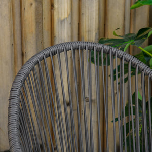 Set Tavolino da Caffè con Piano in Vetro e 2 poltroncine da Giardino in Rattan con Cuscini Grigio