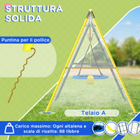 Set Altalene da Giardino Rotonda e Classica con Corda e Canestro 267x180x202 cm in Acciaio Giallo Verde e Blu