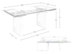 Tavolo da pranzo 180 x 90 x 77 cm allungabile rettangolare vetro temperato