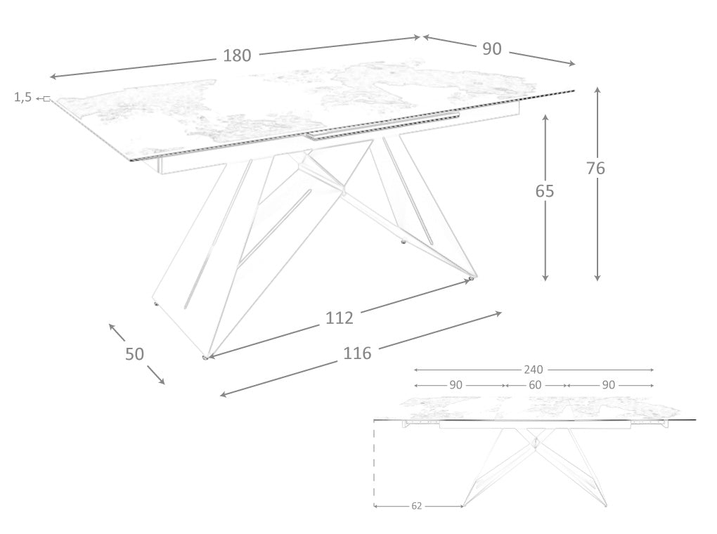 Tavolo da pranzo 180 x 90 x 76 cm allungabile rettangolare porcellanato bianco con striature color terra