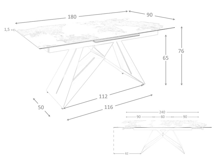 Tavolo da pranzo 180 x 90 x 76 cm allungabile rettangolare porcellanato bianco con striature color terra