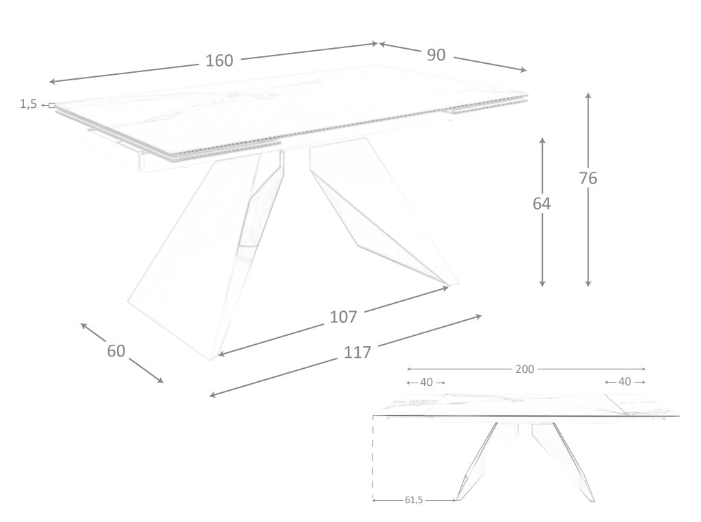 Tavolo da pranzo 160 x 90 x 76 cm allungabile rettangolare porcellanato bianco con striature grigie