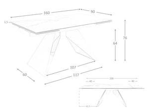 Tavolo da pranzo 160 x 90 x 76 cm allungabile rettangolare porcellanato bianco con striature grigie