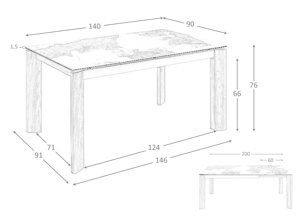 Tavolo da pranzo 140 x 90 x 76 cm allungabile rettangolare porcellanato bianco e terra