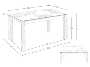 Tavolo da pranzo 140 x 90 x 76 cm allungabile rettangolare porcellanato bianco e terra