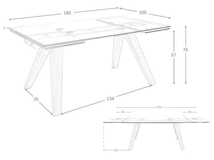 Tavolo da pranzo 180 x 100 x 76 cm allungabile rettangolare vetro temperato