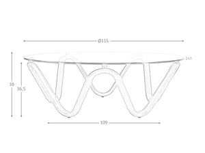 Tavolino rotondo in vetro temperato e noce