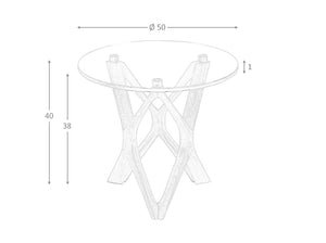 Tavolo angolare rotondo in vetro temperato e noce 50x40 xm