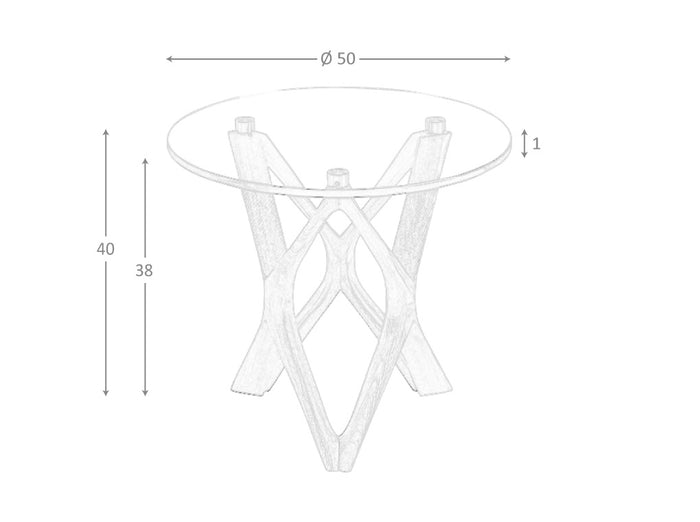 Tavolo angolare rotondo in vetro temperato e noce 50x40 xm