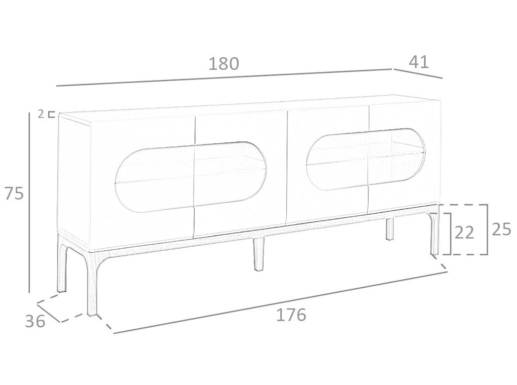 Credenza in legno grigio e noce con illuminazione interna