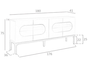 Credenza in legno grigio e noce con illuminazione interna