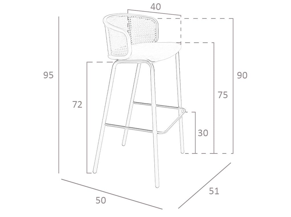 Sgabello in velluto marrone e rattan