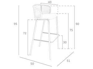 Sgabello in velluto marrone e rattan