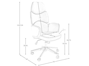 Sedia girevole da ufficio in tessuto grigio chiaro e pvc bianco lucido