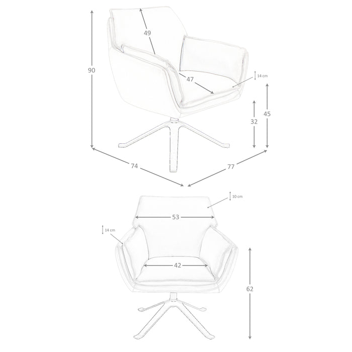 Poltrona girevole in pelle 77 x 74 x 90 cm colore grigio scuro