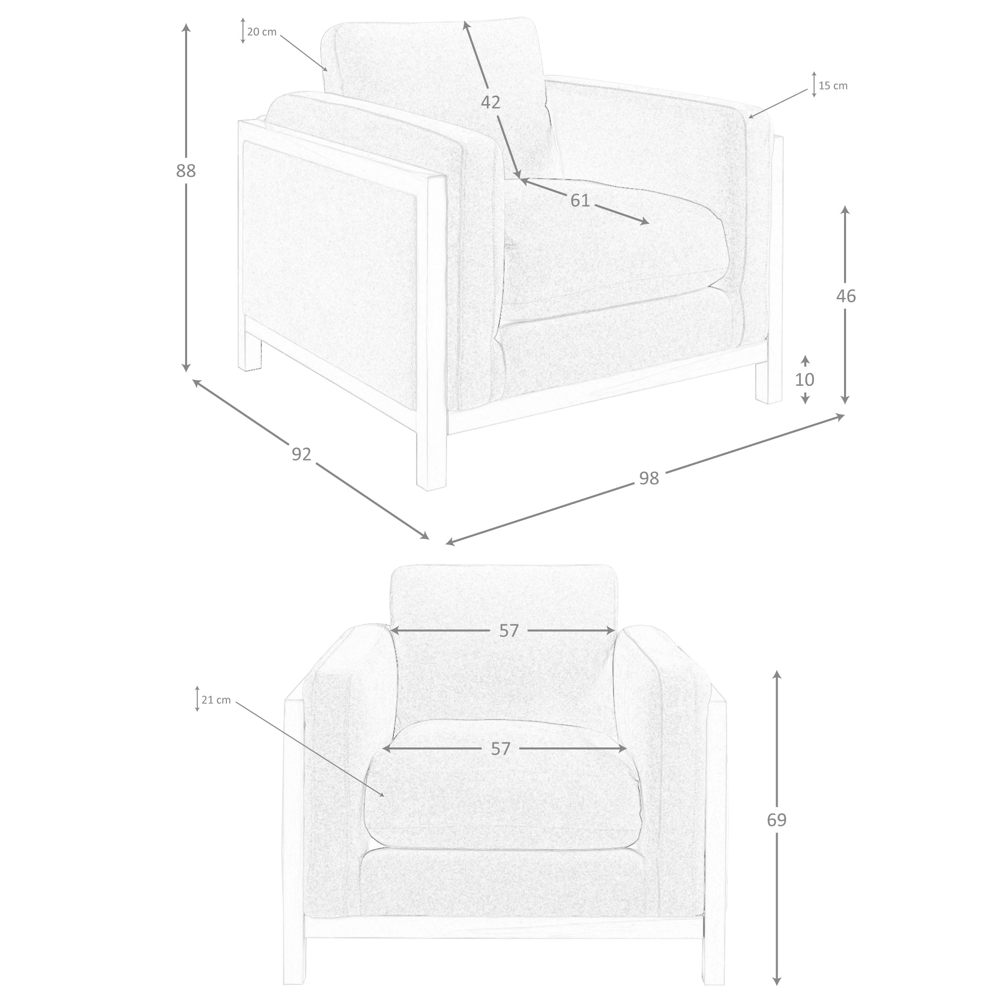 Poltrona in tessuto colore 98 x 92 x 88 cm colore marrone