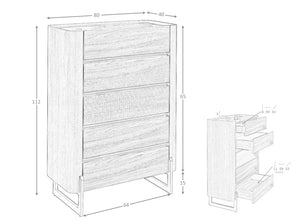 Chiffoniera in noce e acciaio scuro metallizzato con piano in marmo porcellanato