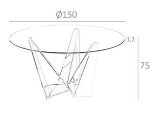 Tavolo da pranzo rotondo 150x75 cm in vetro e acciaio cromato