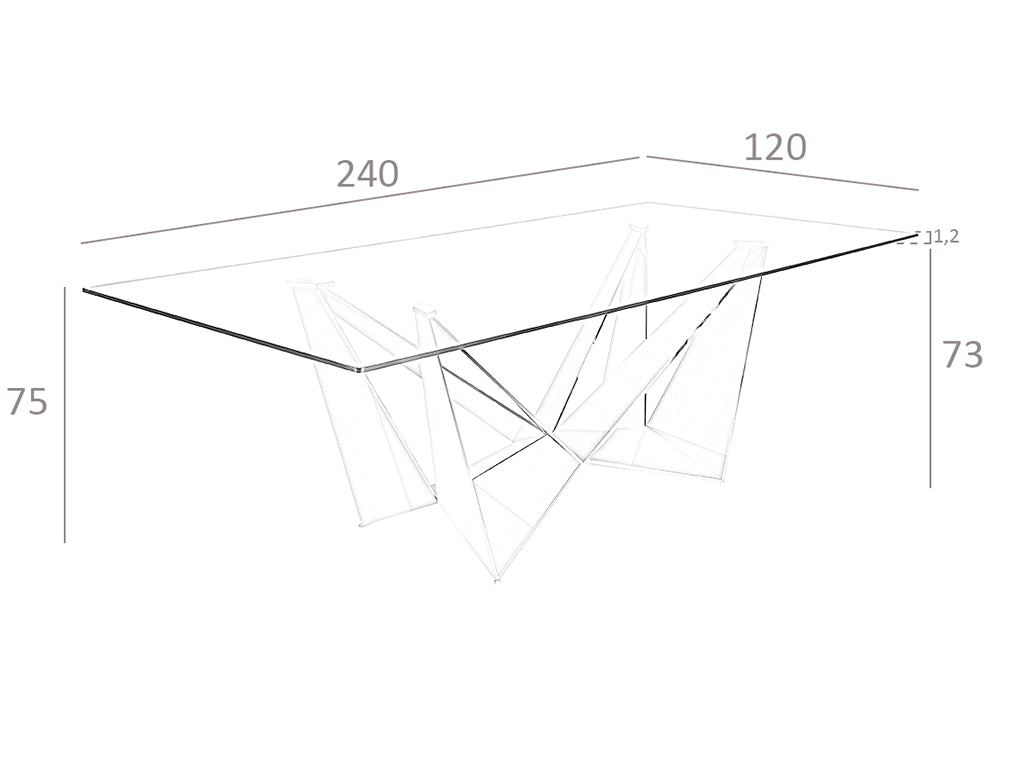 Tavolo da pranzo 240x120x75 cm in vetro temperato e acciaio cromato