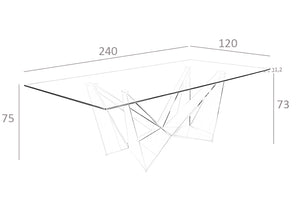 Tavolo da pranzo 240x120x75 cm in vetro temperato e acciaio cromato