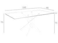 Tavolo da pranzo rettangolare 160x95x75 cm in acciaio cromato curvato e vetro temperato