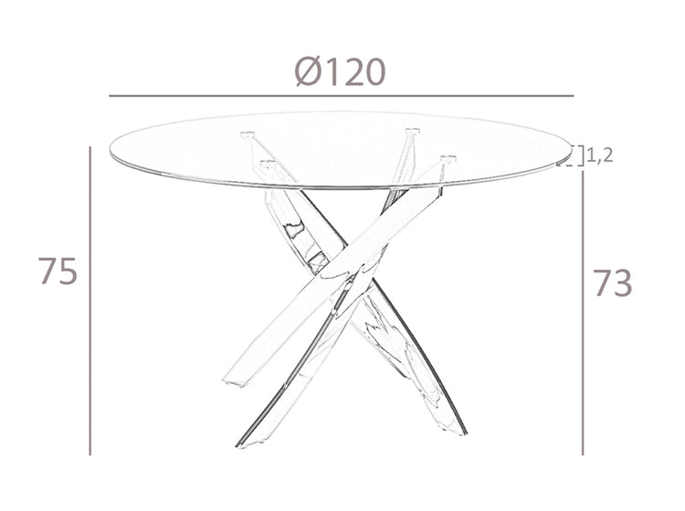 Tavolo da pranzo rotondo diametro 120 x 75 cm in acciaio cromato curvato e vetro temperato