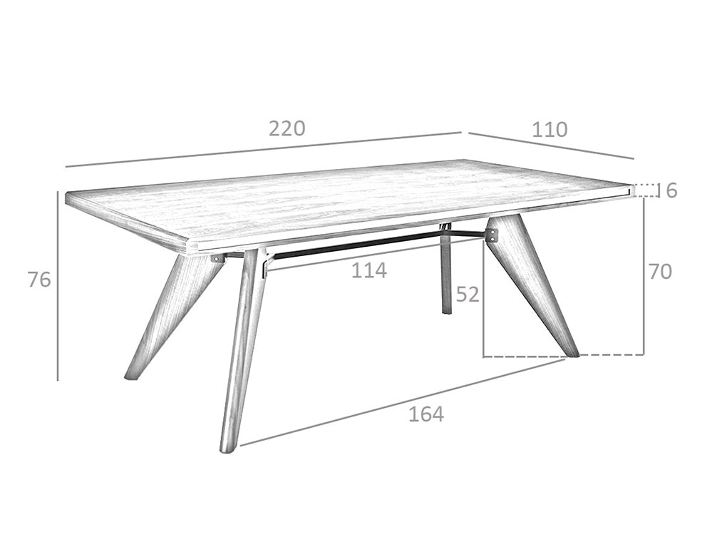 Tavolo da pranzo rettangolare 220x110x76 cm in legno di noce con vetro specchiato