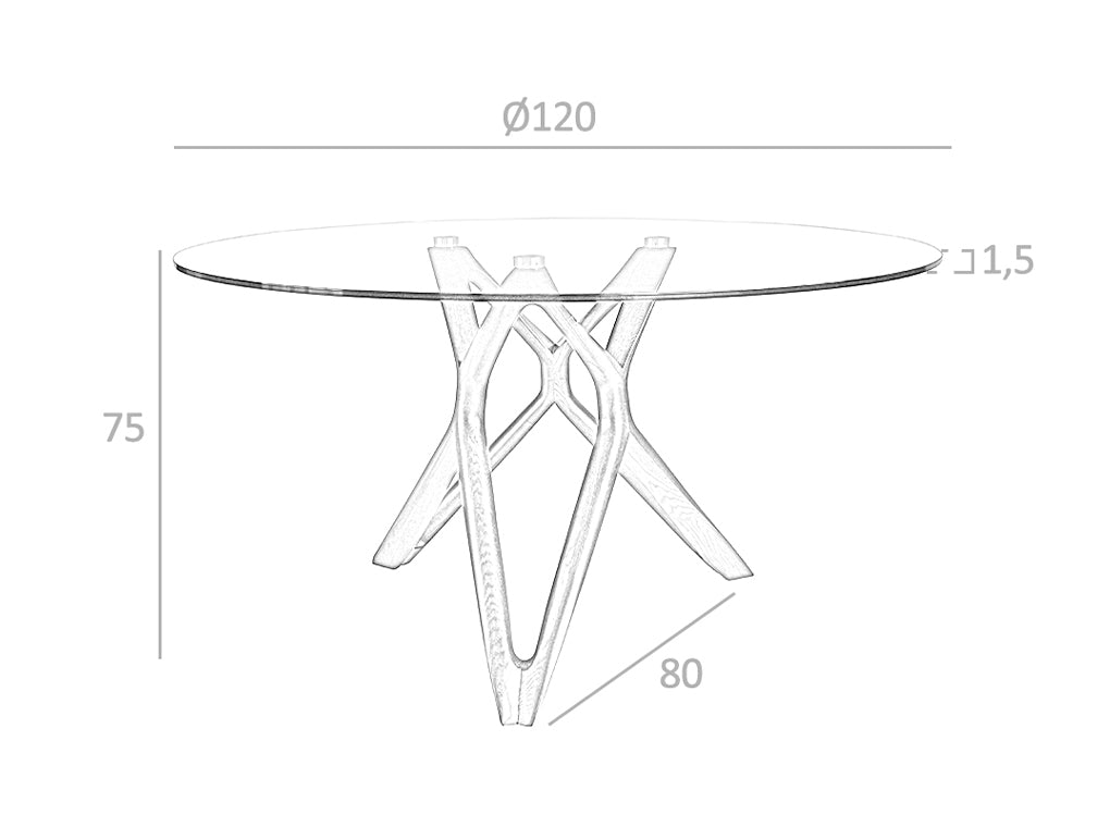 Tavolo da pranzo rotondo diametro 120x75 cm in vetro e legno